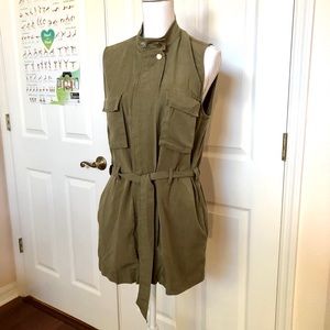 Zara Green Zip Front Cargo Tie Vest SZ S